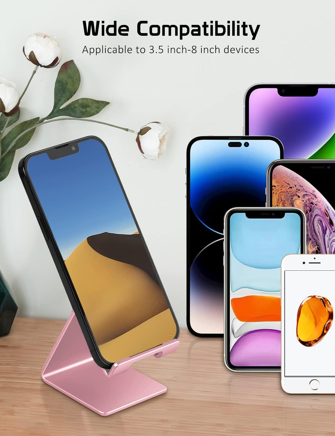 Cell Phone Stand Holder - Aluminum Desktop Solid Portable Universal Desk Stand Compatible with All Mobile Smart Phone Huawei Iphone X 8 7 6 plus 5 Ipad Mini Tablet Office Decor (Rose Gold)