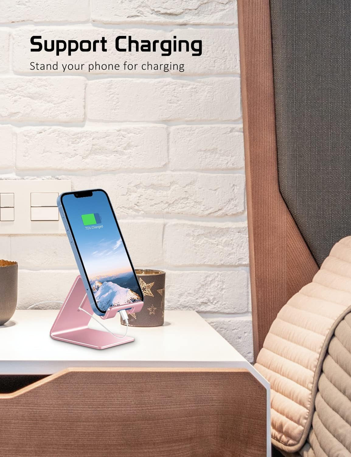 Cell Phone Stand Holder - Aluminum Desktop Solid Portable Universal Desk Stand Compatible with All Mobile Smart Phone Huawei Iphone X 8 7 6 plus 5 Ipad Mini Tablet Office Decor (Rose Gold)