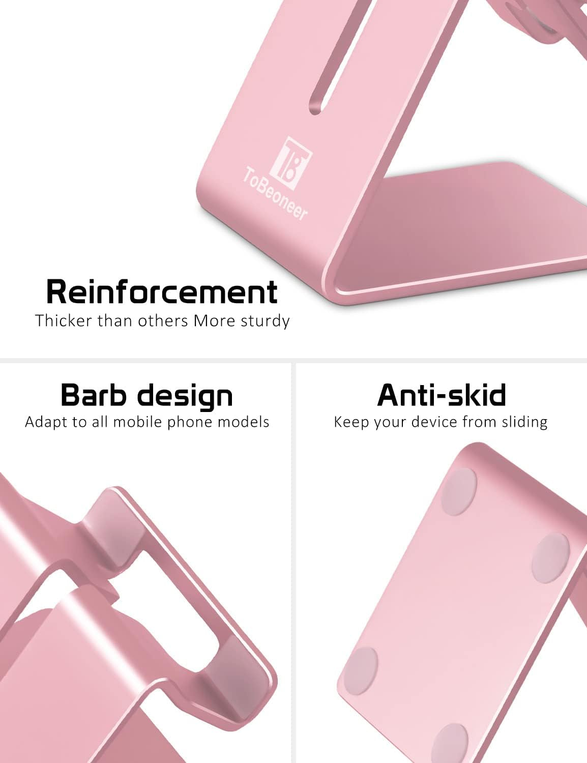 Cell Phone Stand Holder - Aluminum Desktop Solid Portable Universal Desk Stand Compatible with All Mobile Smart Phone Huawei Iphone X 8 7 6 plus 5 Ipad Mini Tablet Office Decor (Rose Gold)