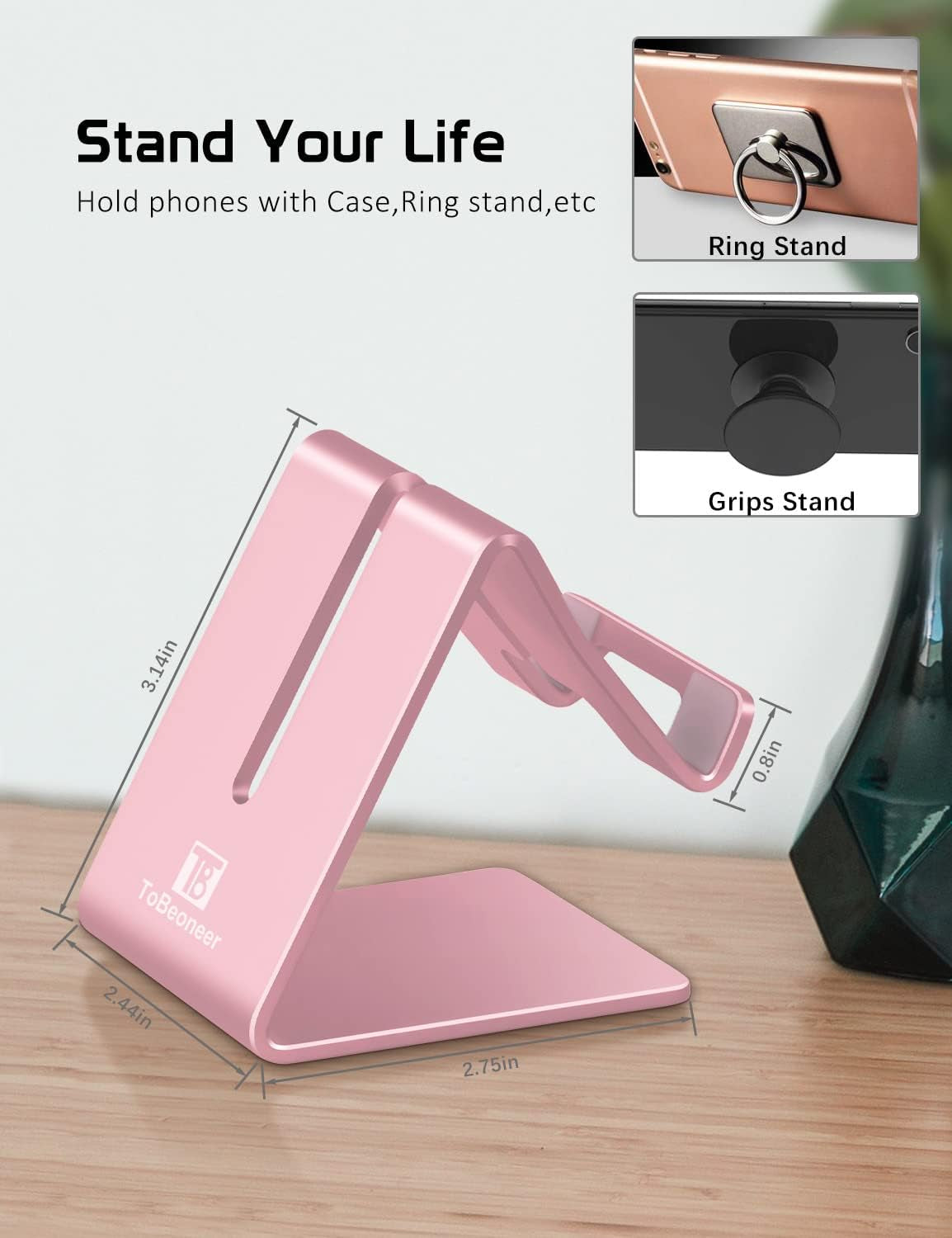 Cell Phone Stand Holder - Aluminum Desktop Solid Portable Universal Desk Stand Compatible with All Mobile Smart Phone Huawei Iphone X 8 7 6 plus 5 Ipad Mini Tablet Office Decor (Rose Gold)