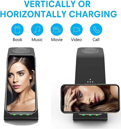 Wireless Charger Stand Dock 3 in 1 Fast Qi Wireless Charging Station for Multiple Devices Apple Watch Ultra/8/7/6/Se/5/4/3/2,Airpods Pro 2,Iphone 15/15 Plus/15 Pro Max/14/13/12/11/X/Pixel 7/Pixel 6