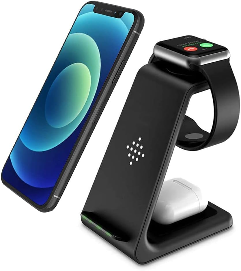 Wireless Charger Stand Dock 3 in 1 Fast Qi Wireless Charging Station for Multiple Devices Apple Watch Ultra/8/7/6/Se/5/4/3/2,Airpods Pro 2,Iphone 15/15 Plus/15 Pro Max/14/13/12/11/X/Pixel 7/Pixel 6