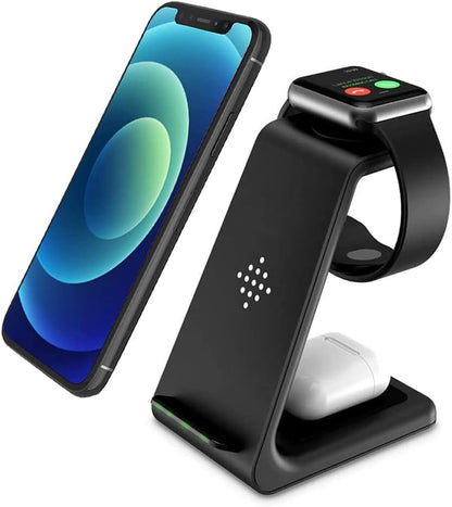 Wireless Charger Stand Dock 3 in 1 Fast Qi Wireless Charging Station for Multiple Devices Apple Watch Ultra/8/7/6/Se/5/4/3/2,Airpods Pro 2,Iphone 15/15 Plus/15 Pro Max/14/13/12/11/X/Pixel 7/Pixel 6
