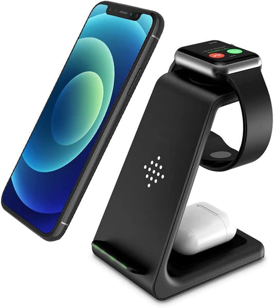 Wireless Charger Stand Dock 3 in 1 Fast Qi Wireless Charging Station for Multiple Devices Apple Watch Ultra/8/7/6/Se/5/4/3/2,Airpods Pro 2,Iphone 15/15 Plus/15 Pro Max/14/13/12/11/X/Pixel 7/Pixel 6