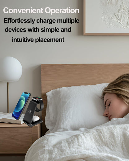 Wireless Charger Stand Dock 3 in 1 Fast Qi Wireless Charging Station for Multiple Devices Apple Watch Ultra/8/7/6/Se/5/4/3/2,Airpods Pro 2,Iphone 15/15 Plus/15 Pro Max/14/13/12/11/X/Pixel 7/Pixel 6
