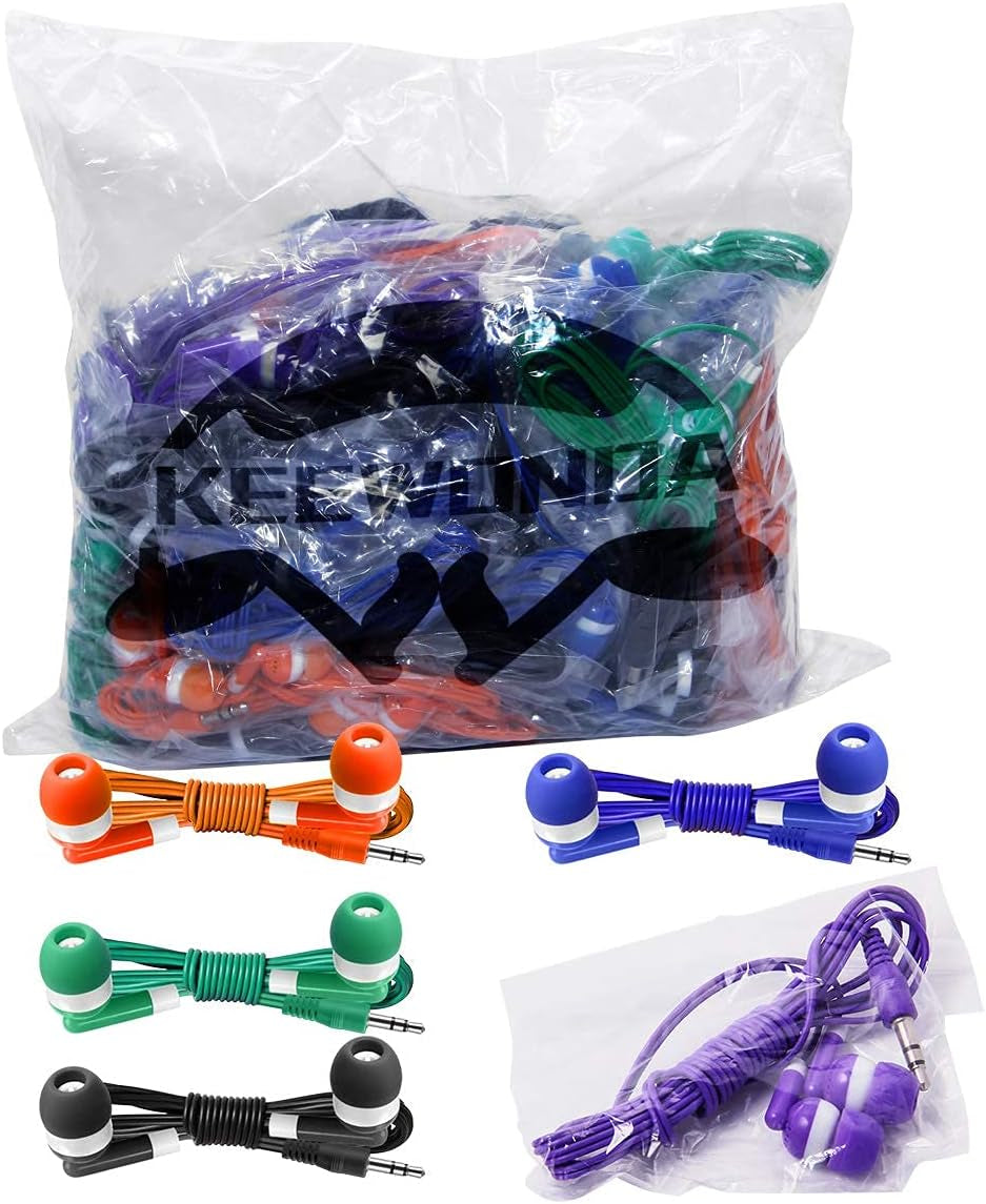 Bulk Earbuds 50 Pack for Classroom -  Wholesale Earbuds Headphones Wired Stereo Earphones Multi Color for Kids Toddlers Teen at School Library Room Homeschool Online Teaching