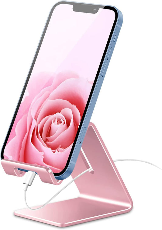 Cell Phone Stand Holder -  Aluminum Desktop Solid Portable Universal Desk Stand Compatible with All Mobile Smart Phone Huawei Iphone X 8 7 6 plus 5 Ipad Mini Tablet Office Decor (Rose Gold)